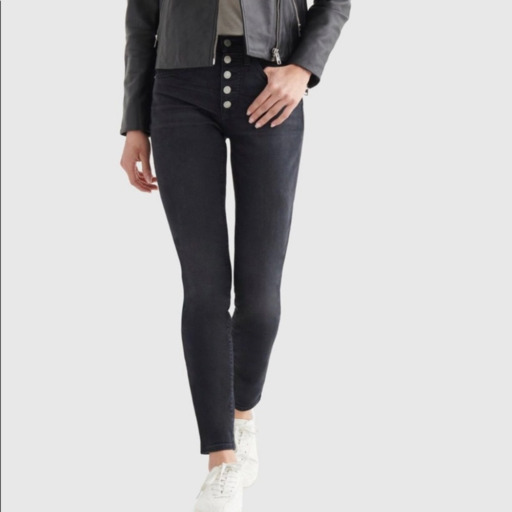 Lucky Brand Bridgette Skinny Button Fly Black 25/0 Ankle EUC